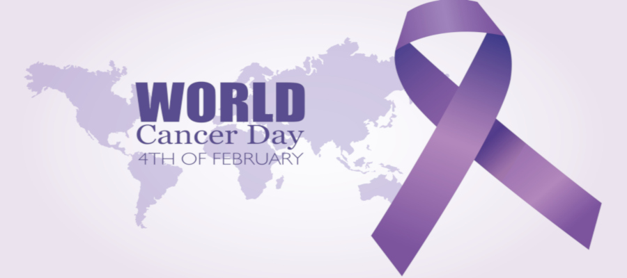 world cancer day poster with ribbon and planet earth